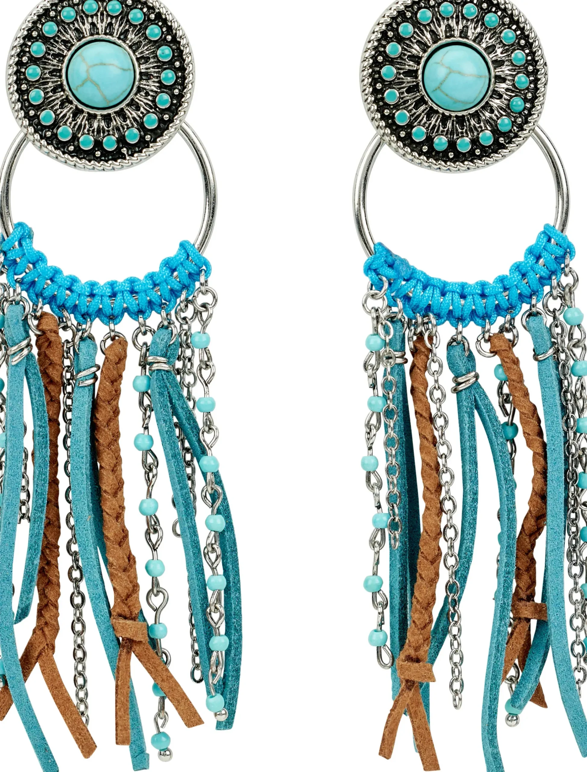Justin Boots Concho Earrings With Fringe Turquoise New