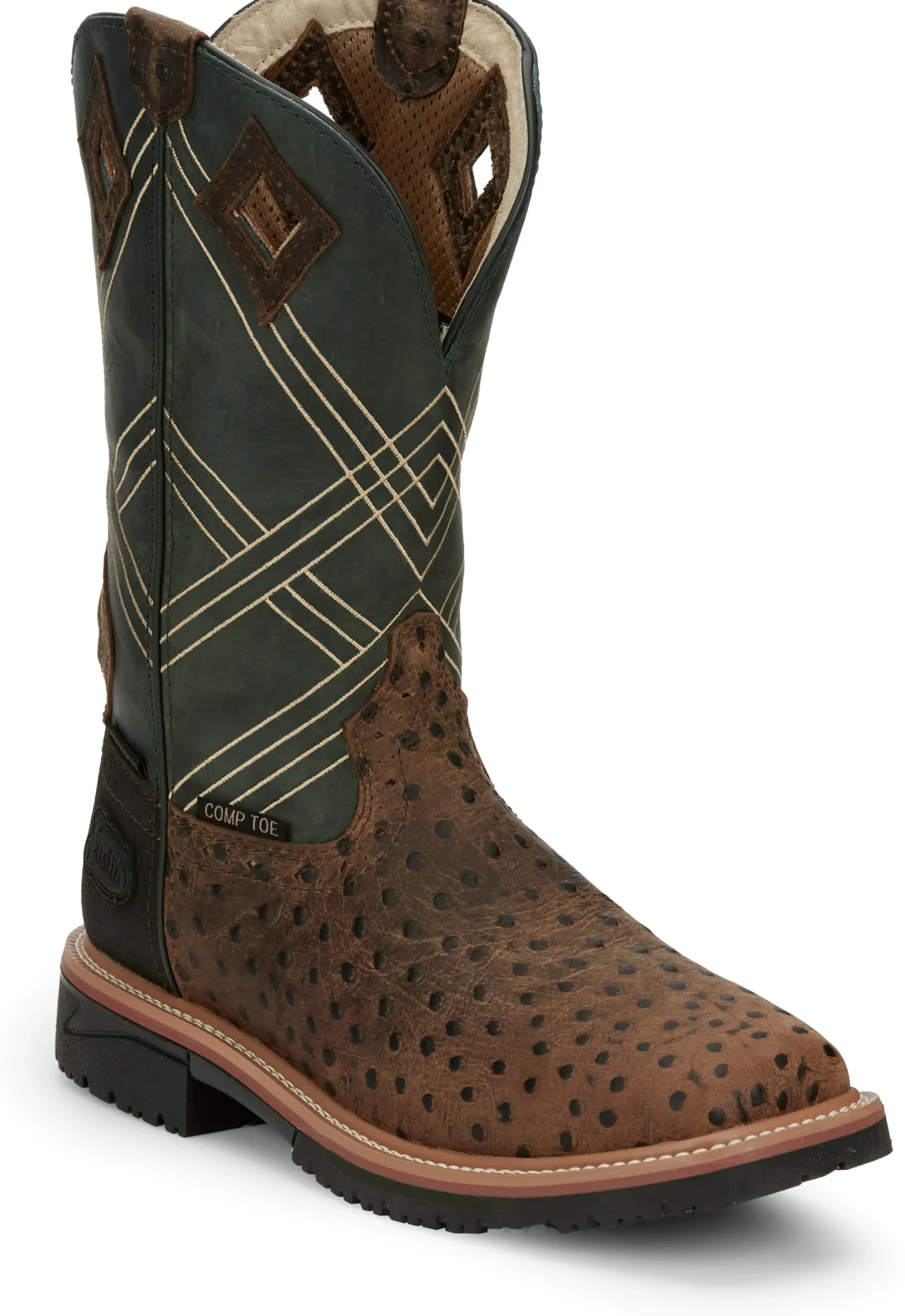 Justin Boots Dalhart 12" Waterproof Nano Comp Toe Whiskey Ostrich Print Online