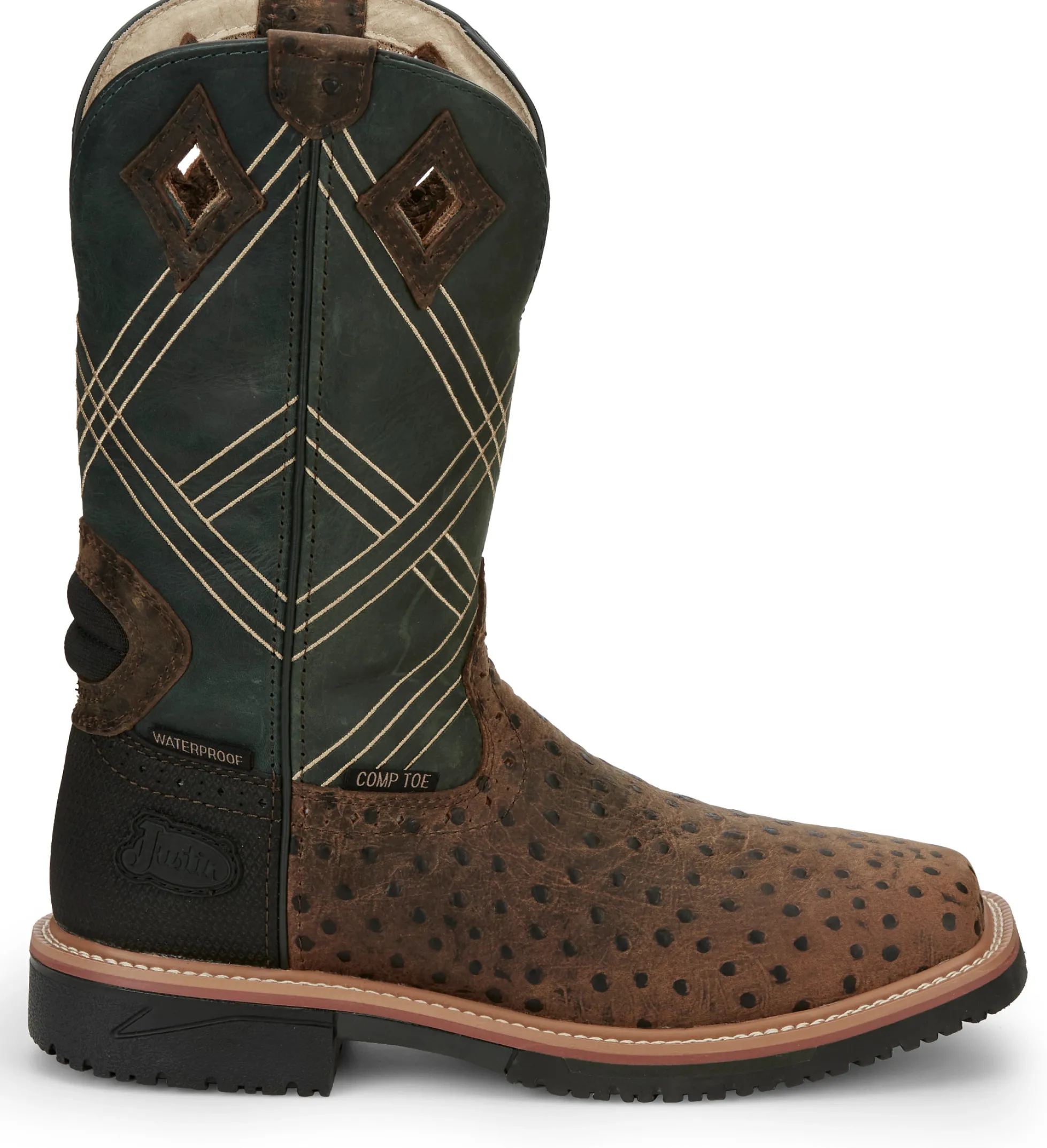 Justin Boots Dalhart 12" Waterproof Nano Comp Toe Whiskey Ostrich Print Online