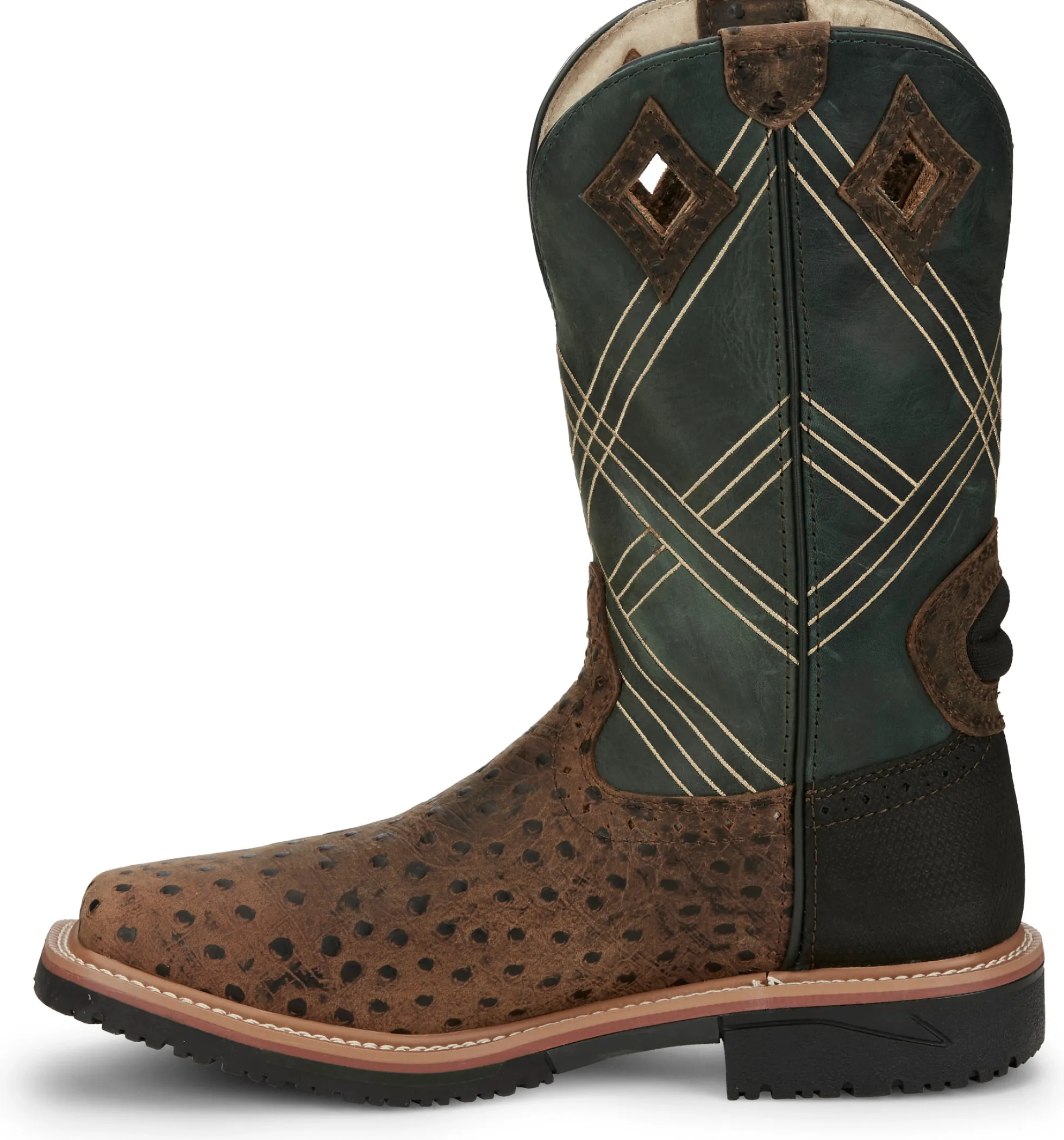 Justin Boots Dalhart 12" Waterproof Nano Comp Toe Whiskey Ostrich Print Online