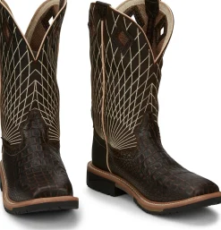 Justin Boots Derrickman 12" Comp Toe Brown Croc Print Clearance