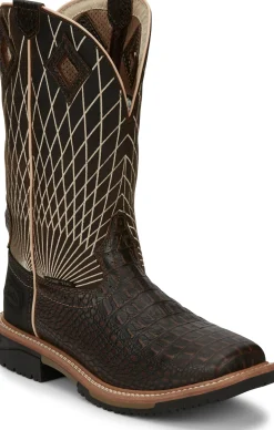 Justin Boots Derrickman 12" Comp Toe Brown Croc Print Clearance