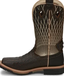 Justin Boots Derrickman 12" Comp Toe Brown Croc Print Clearance