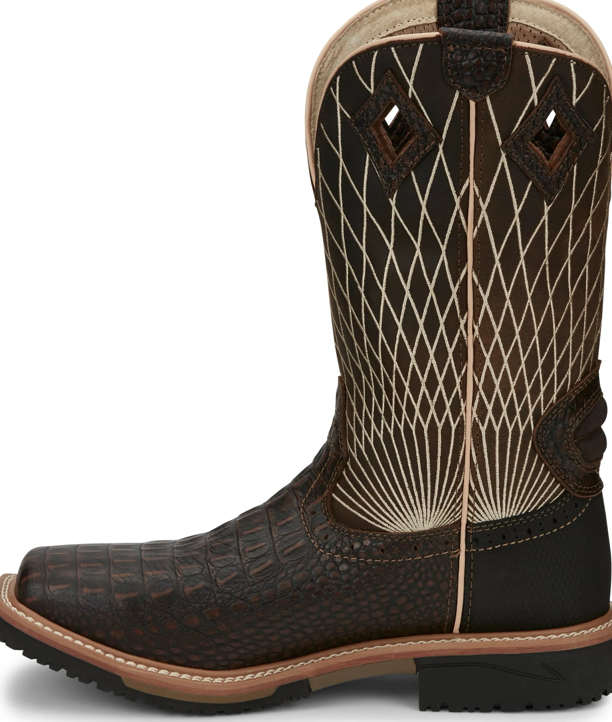 Justin Boots Derrickman 12" Comp Toe Brown Croc Print Clearance