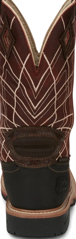 Justin Boots Derrickman 12" Waterproof Comp Toe Walnut Ostrich Print Sale