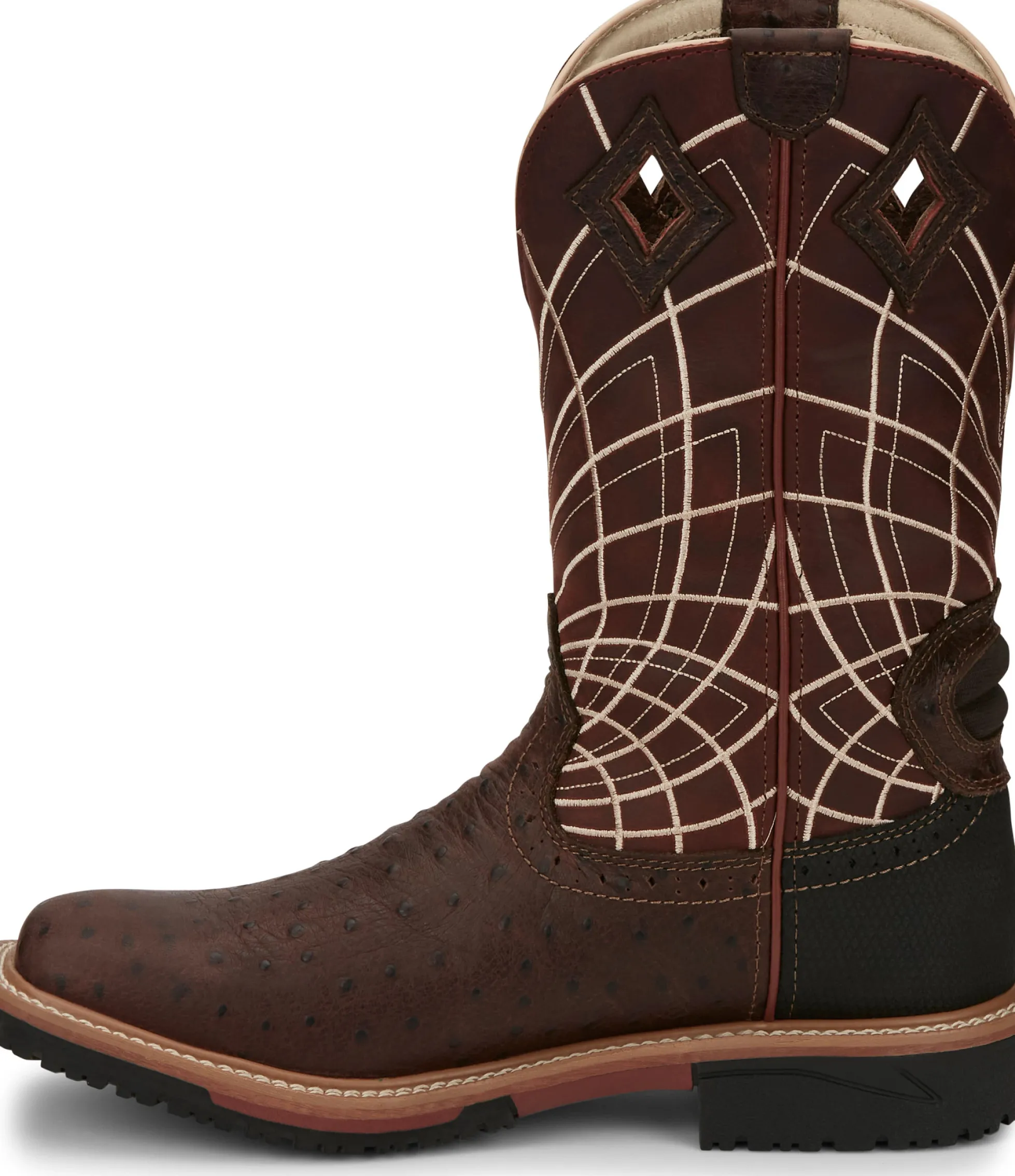 Justin Boots Derrickman 12" Waterproof Brown Ostrich Print Hot