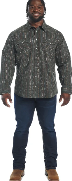 Justin Boots Hj Justin & Son Snap Shirt Black Stripe Print Clearance