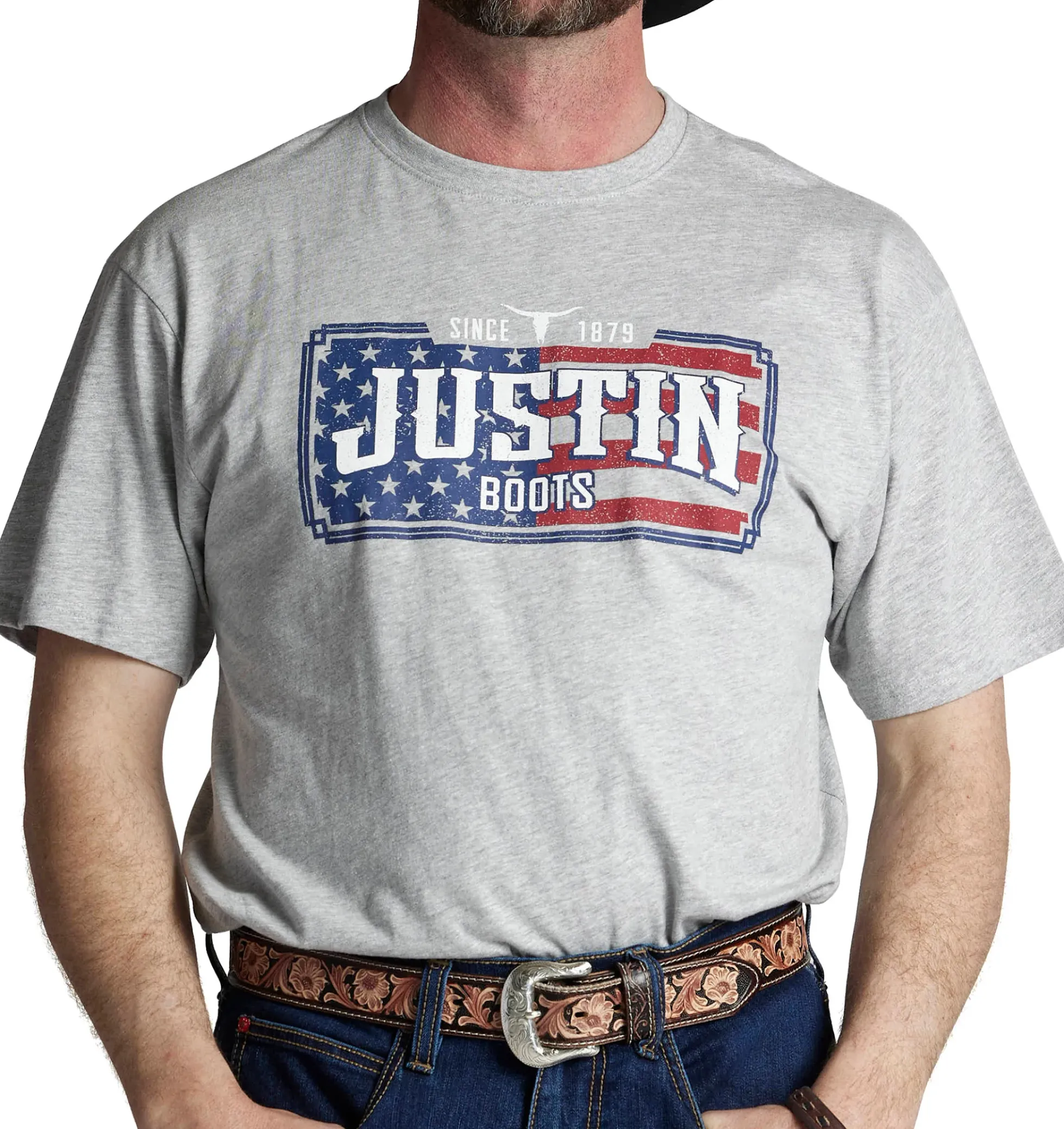 Justin Boots Justin Men's License Plate Flag Tee Grey Hot