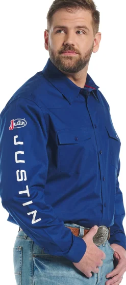 Justin Boots Justin Team Button Down Blue Depth