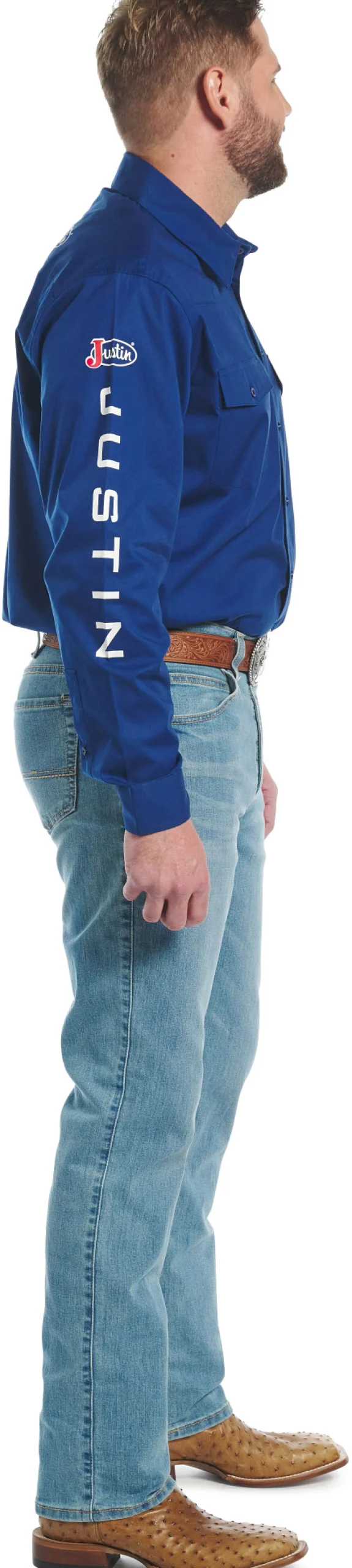Justin Boots Justin Team Button Down Blue Depth