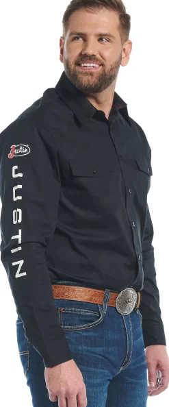 Justin Boots Justin Team Button Down Caviar Hot