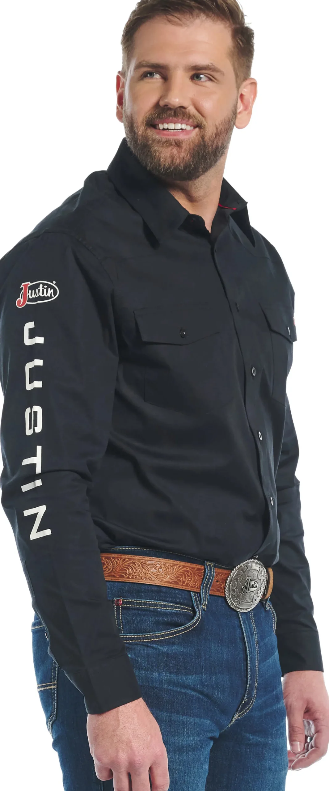 Justin Boots Justin Team Button Down Caviar Hot