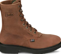 Justin Boots Livestock 8&rdquo; Steel Toe Aged Brown New