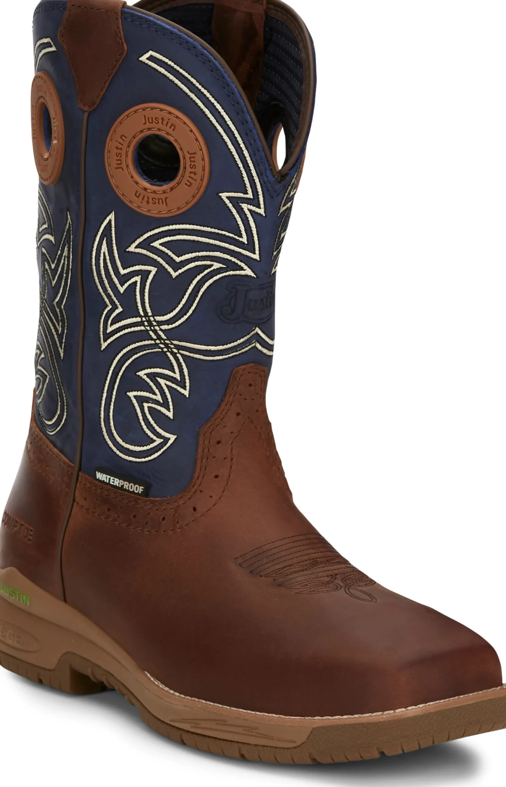 Justin Boots Nitread 11" Waterproof Nano Comp Toe Prussian Clearance