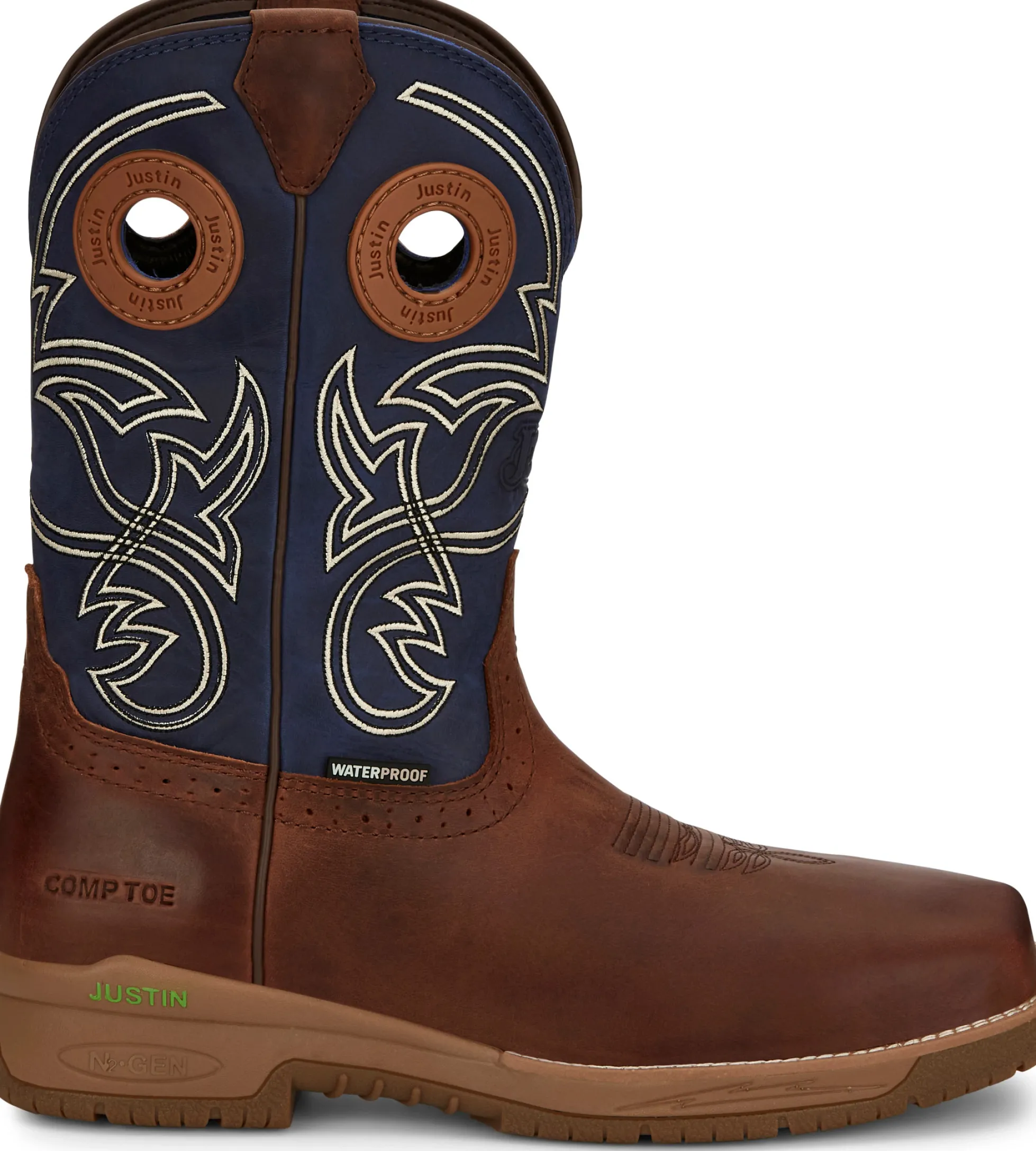Justin Boots Nitread 11" Waterproof Nano Comp Toe Prussian Clearance