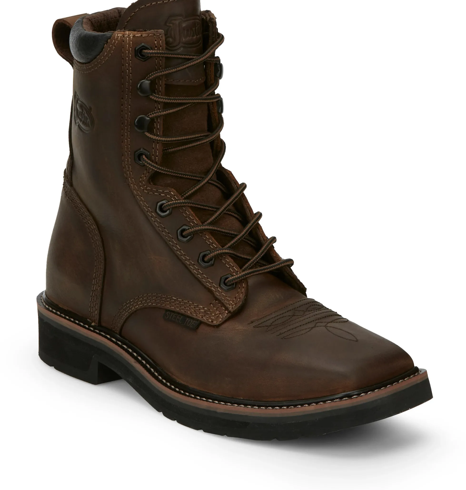 Justin Boots Pulley 8" Steel Toe Aged Bark New