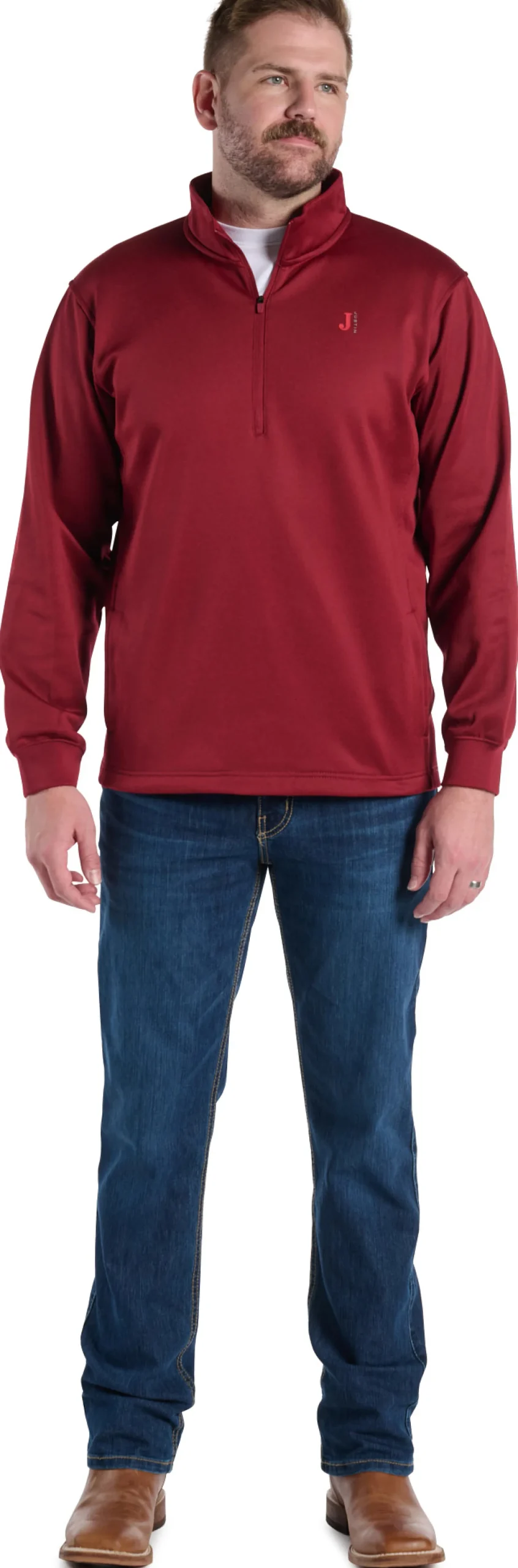 Justin Boots Quarter Zip Fleece Pullover Red Heather Hot