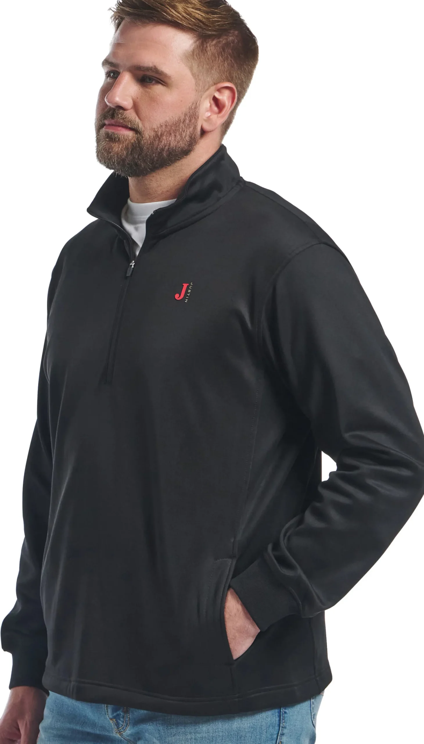 Justin Boots Quarter Zip Fleece Pullover Heather Black Sale