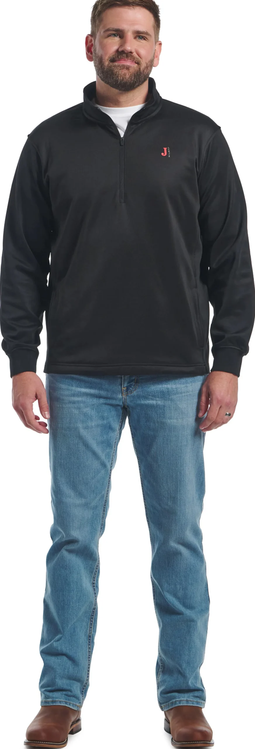 Justin Boots Quarter Zip Fleece Pullover Heather Black Sale