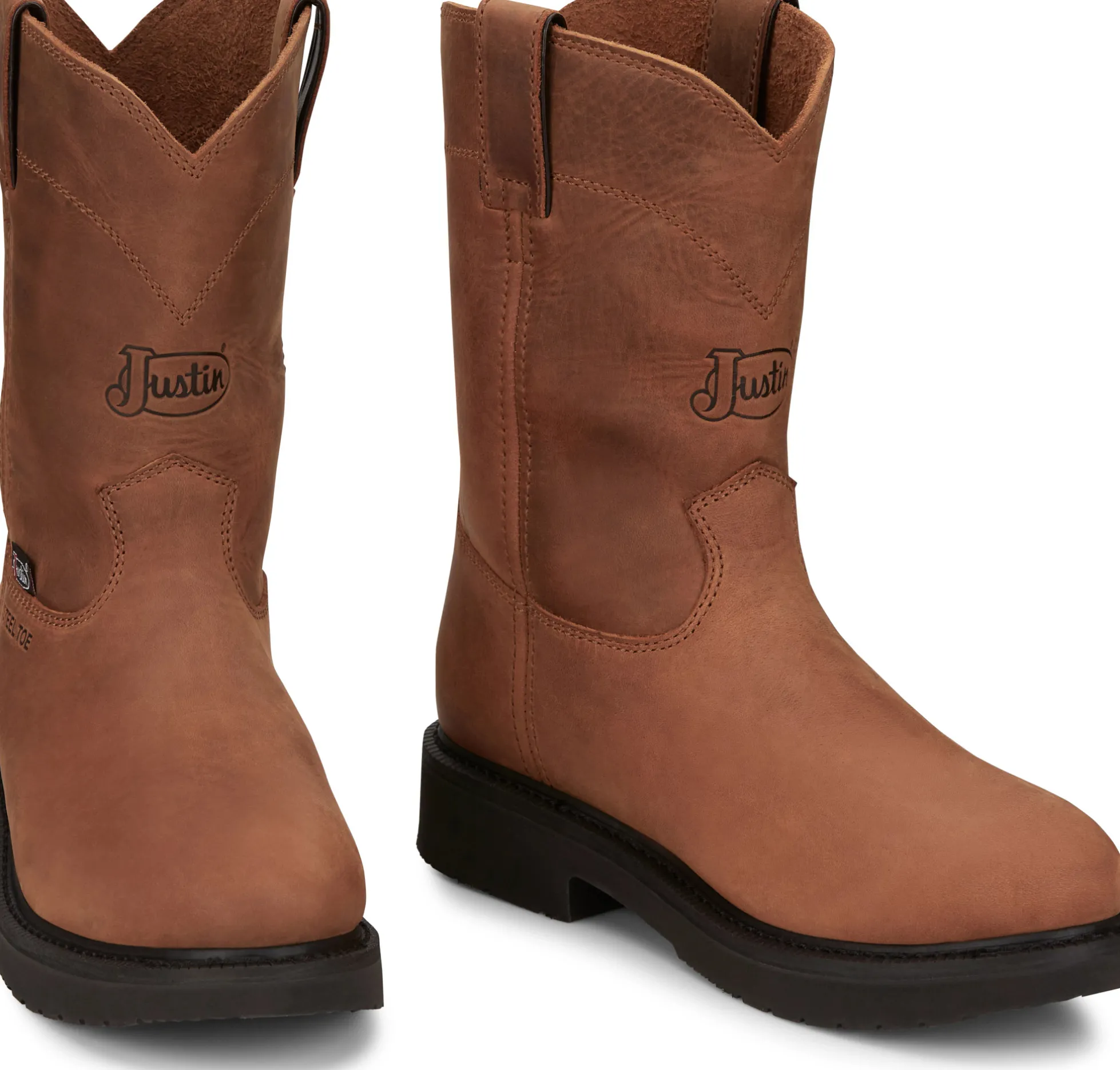 Justin Boots Round-Up 10” Steel Toe Aged Bark Sale