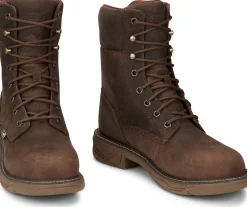 Justin Boots Rush 8" Lace UP Nano Comp Toe Waterproof Pecan Brown Hot