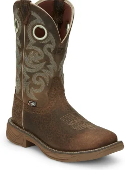 Justin Boots Rush 11" Western Work Mocha Brown