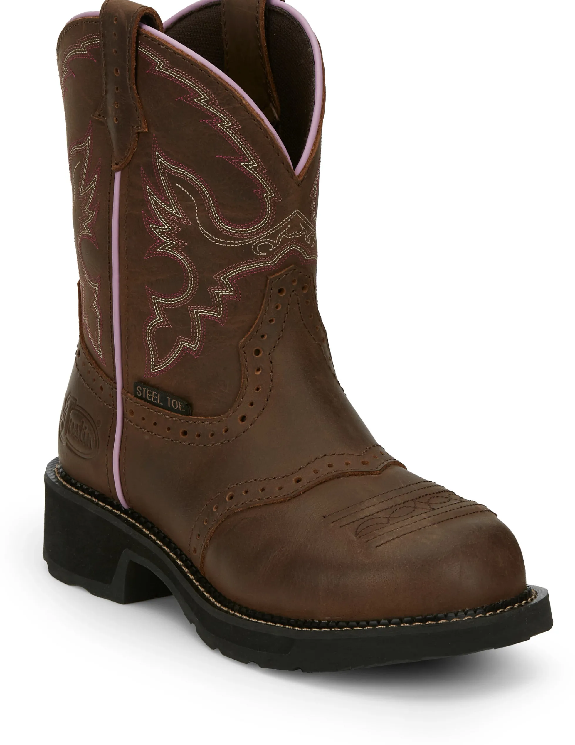 Justin Boots Wanette 8" Steel Toe Waterproof Work Boot Aged Bark Clearance