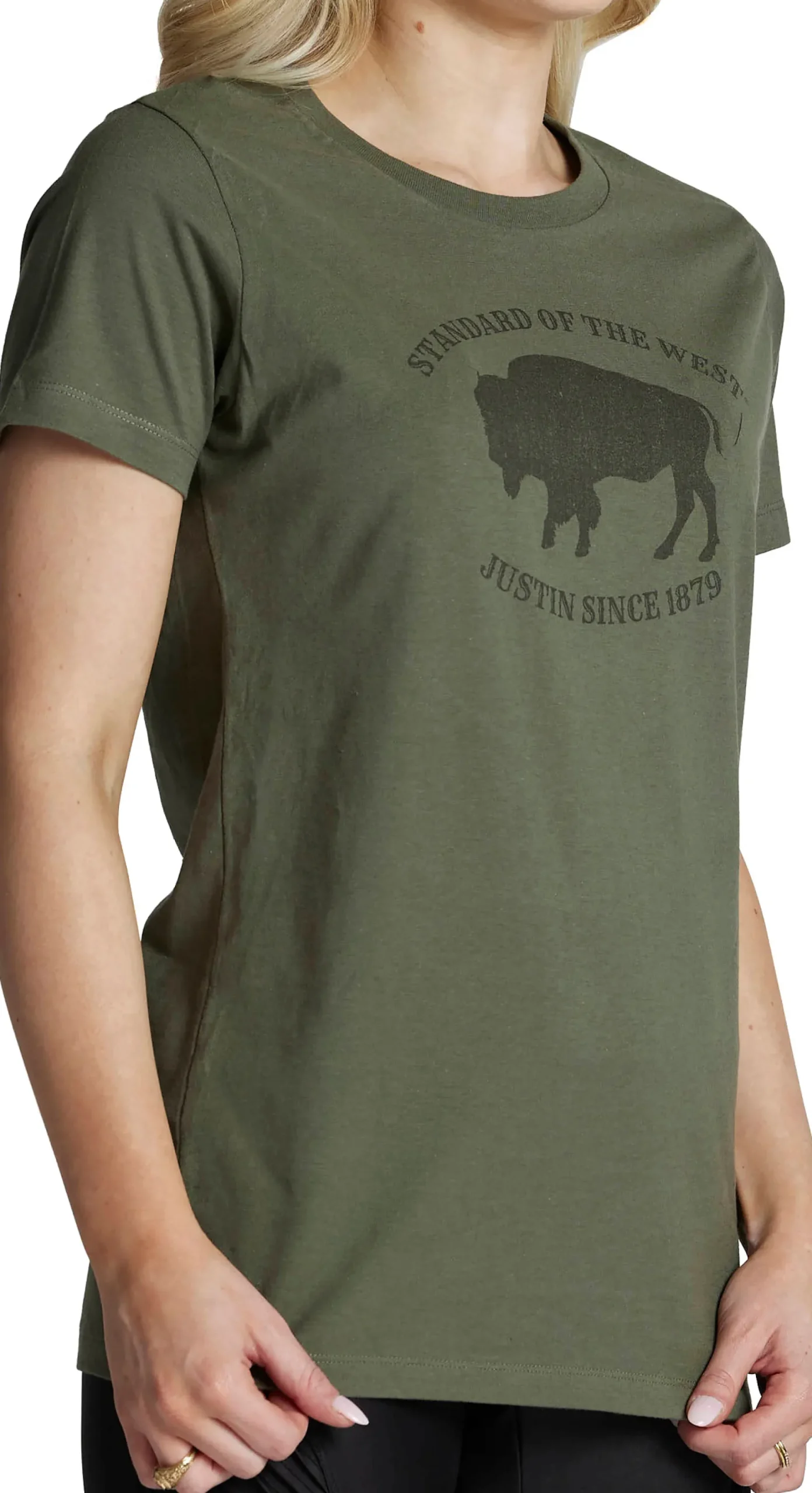 Justin Boots Women's Bison Tee Olive New