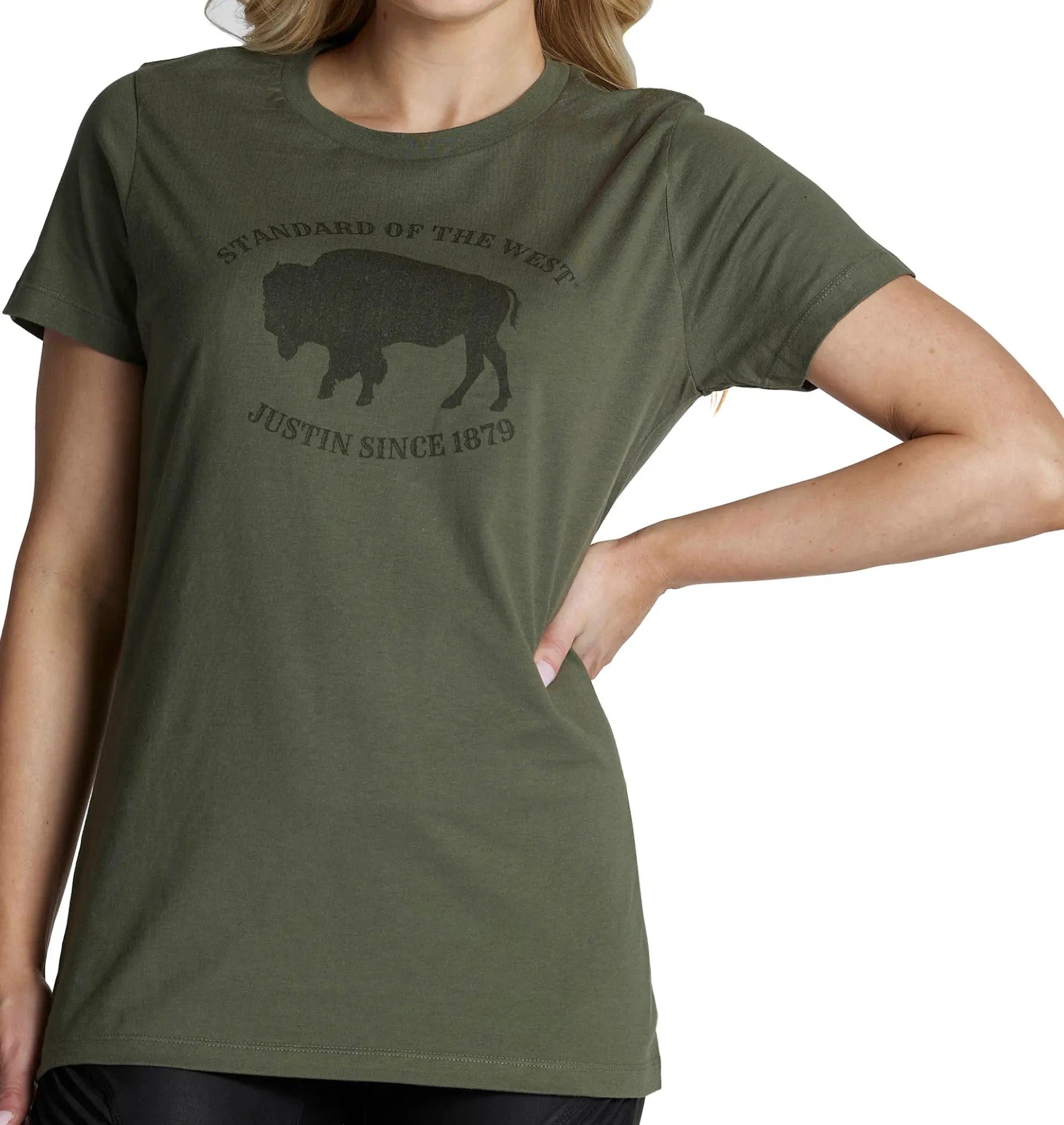 Justin Boots Women's Bison Tee Olive New