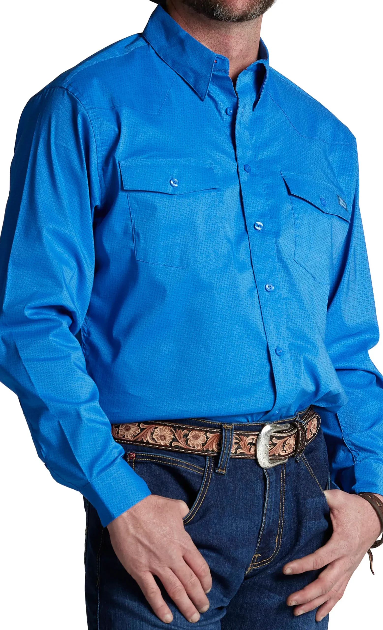 Justin Boots Woven Button Down Blue Diamond Best