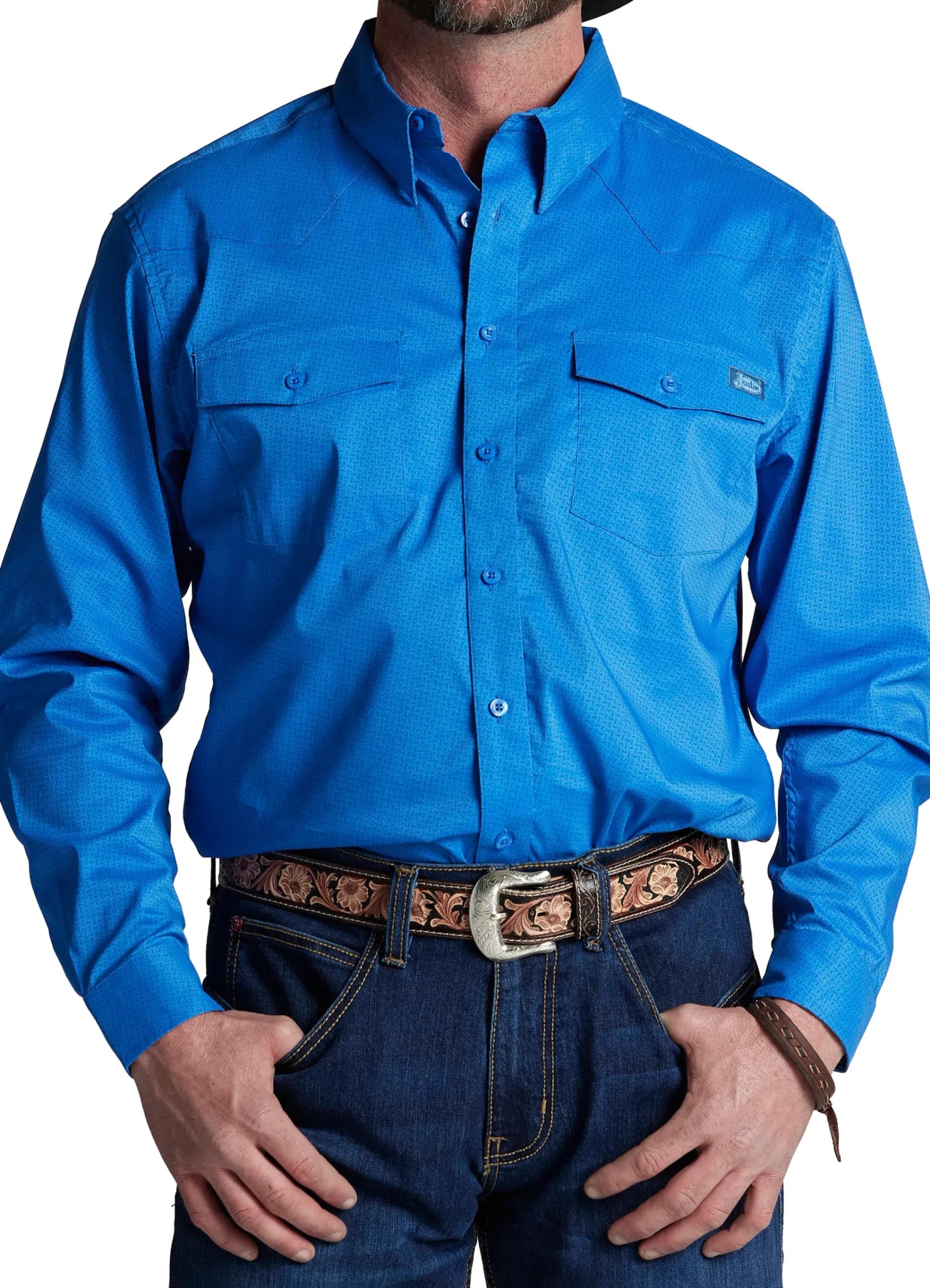 Justin Boots Woven Button Down Blue Diamond Best